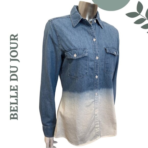 Belle du Jour Ombré Denim Shirt | Blue to Cream Fade | Button Front Size Medium - Picture 2 of 6